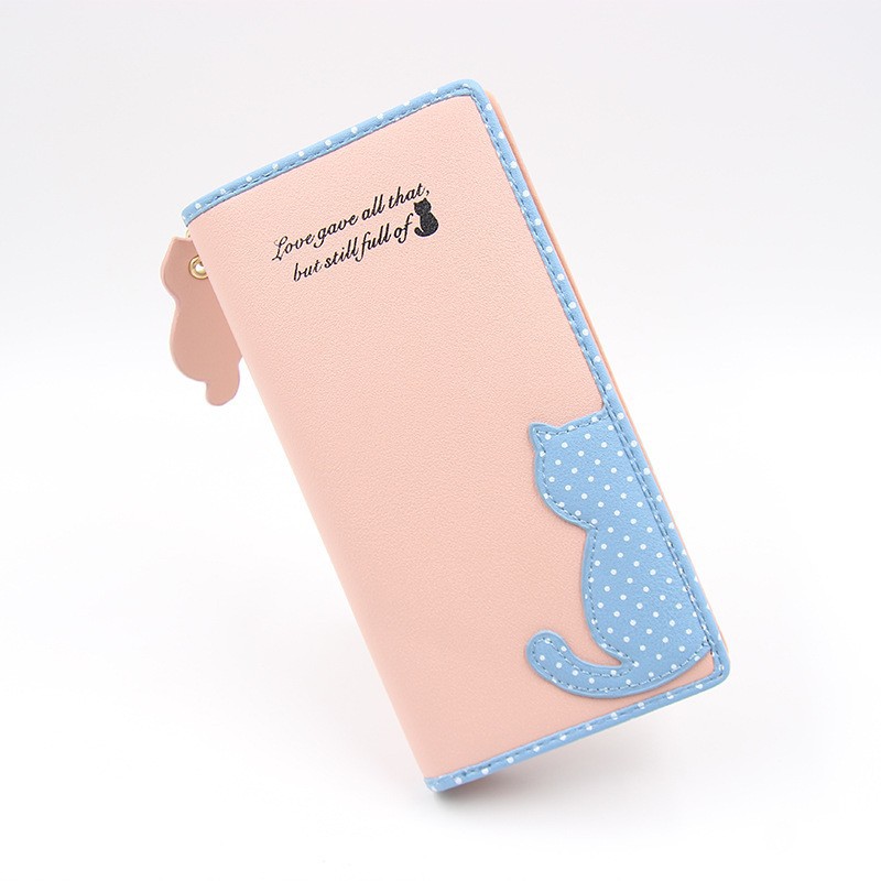 Billetera corta de estilo coreano de las mujeres de dibujos animados lindo medio borde gato cremallera pequeña cartera plegable estudiante monedero de la moneda de la mano de las mujeres