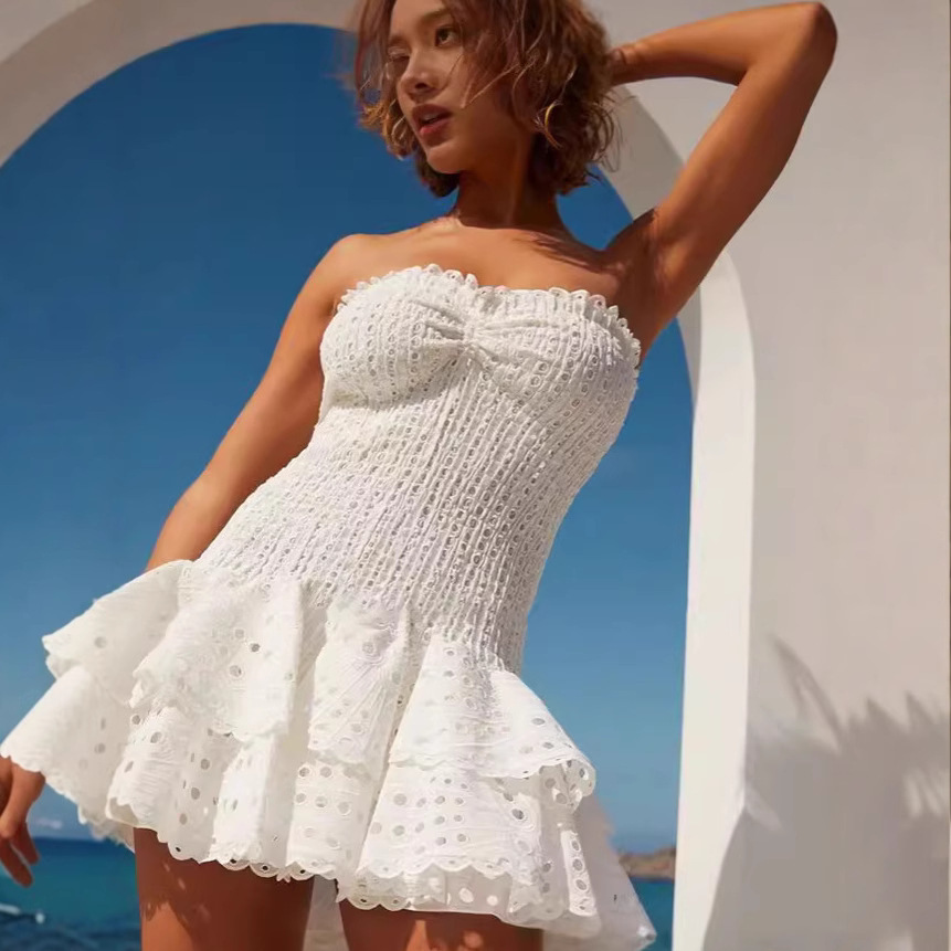 Women's Heavy Embellished Bohemian Strapless Hollow Out Slim Fit Mini Dress – Spring Resort Gown 2026_ecoleips.com