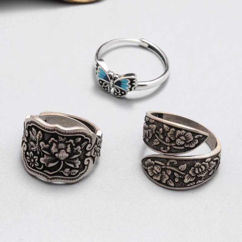 Серебряная мойка, ретро модное кольцо, аксессуар, 925 образец серебра, на указательном пальце