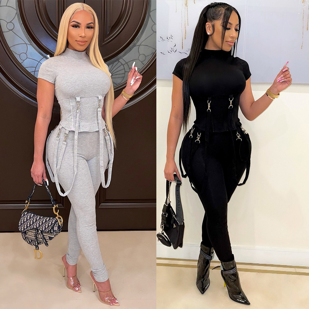 Os6313 Cross-Border Autumn New Product Amazon European and American Women's Fashion Sports Casual Motorcycle Style Two-Piece Set Fashionable and Casual