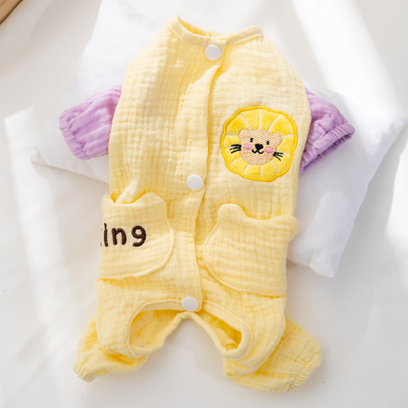 Primavera y verano de doble capa de algodón suave perros de cuatro patas bolsa de abdomen gato ropa de aire acondicionado ropa de casa ropa de mascotas cuatro estaciones