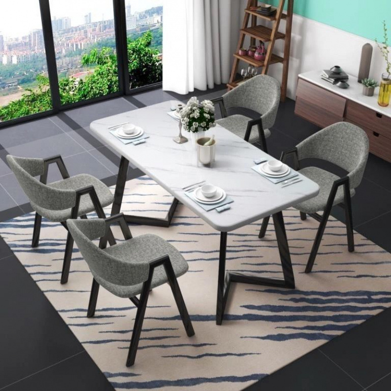 흰색 대리석 테이블 + 회색 리넨 의자 4개