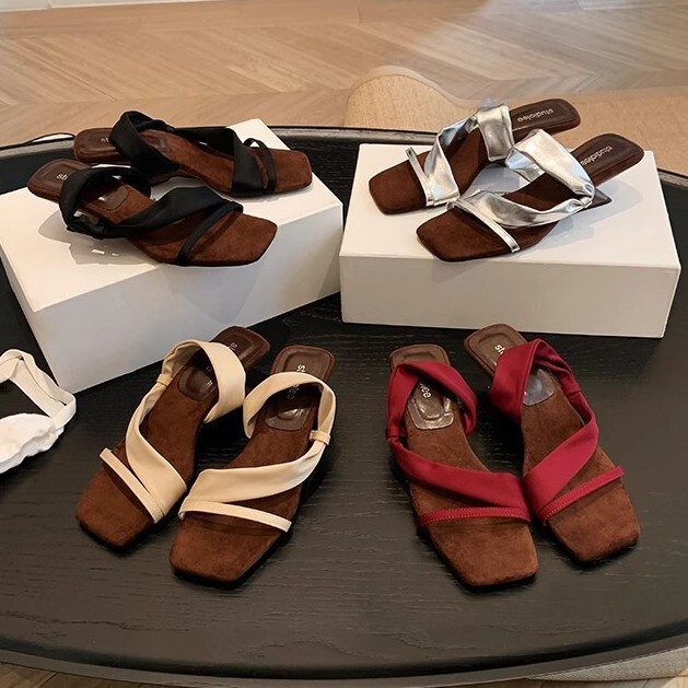 Grape mom with 5.5cm high ~ temperament square head with open toe thick heel wedge sandals women's summer