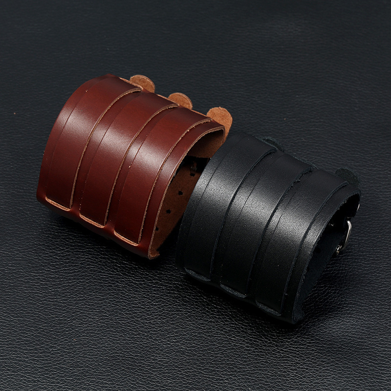 Creative and Personalized Wide Adjustable Leather Bracelet, Street Rock Style Biker Bracelet, Cross-Border Hot-Selling Accessory