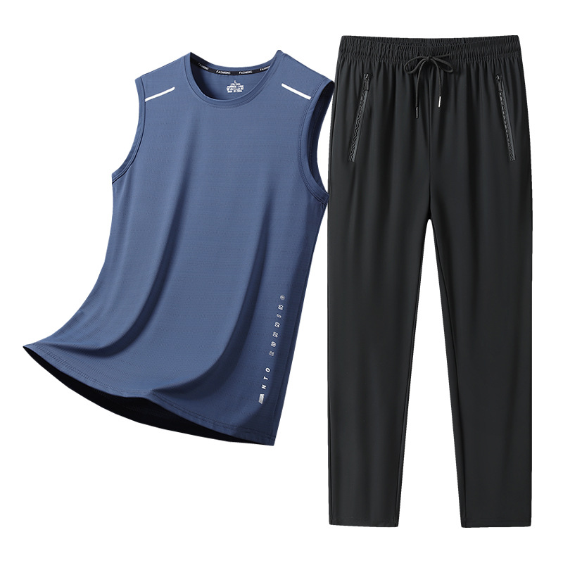 Chaleco de verano, traje deportivo de hielo al aire libre, traje de papá para correr y caminar, un conjunto de bolsillo con cremallera, casual versátil