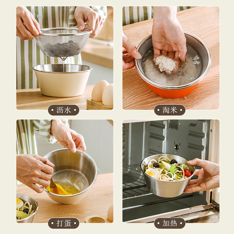 Mini canasta de drenaje de acero inoxidable 304 personalizada para lavar frutas y arroz, lavar verduras, artefactos de cocina, tazón de fideos