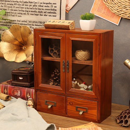 Multi-layer solid wood storage cabinet office dormitory desktop cosmetics sundry organizer multi-functional wooden cabinet with drawers
