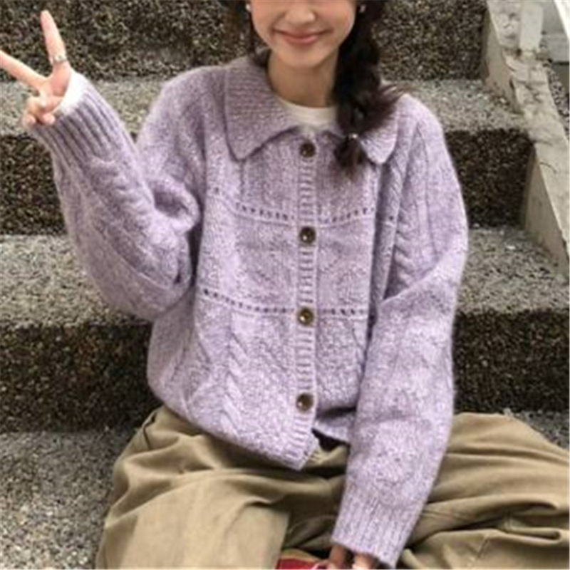 巨好看设计感韩里韩气翻领减龄绿色毛衣上衣女款2025新款秋装外套|undefined