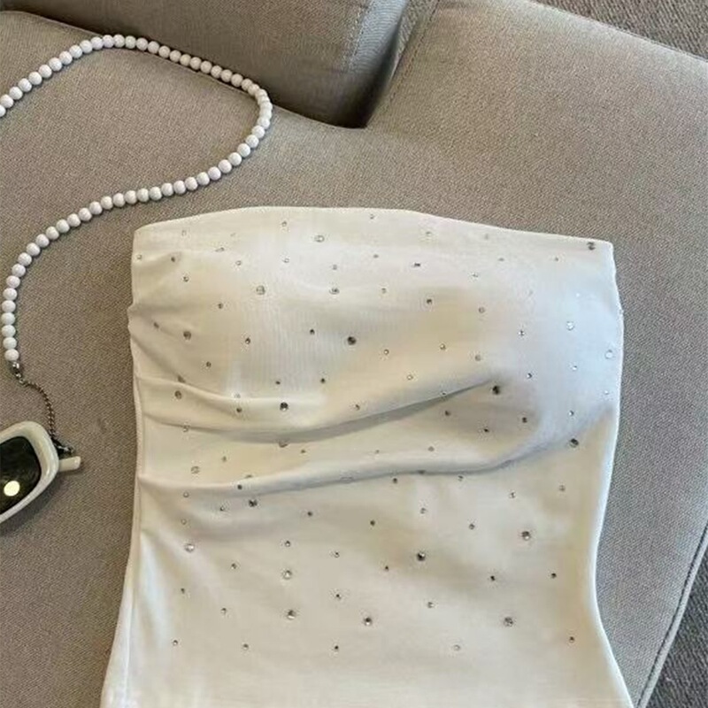 Cross-Border Taiwan In-Stock Summer Rhinestone Embellished Tight-Fitting Padded Camisole Tank Top for Women, Sexy Pure Desire Tube Top Cross-Border Taiwan In-Stock Summer Rhinestone Embellished Tight-Fitting Padded Camisole Tank Top for Women, Sexy Pure Desire Tube Top