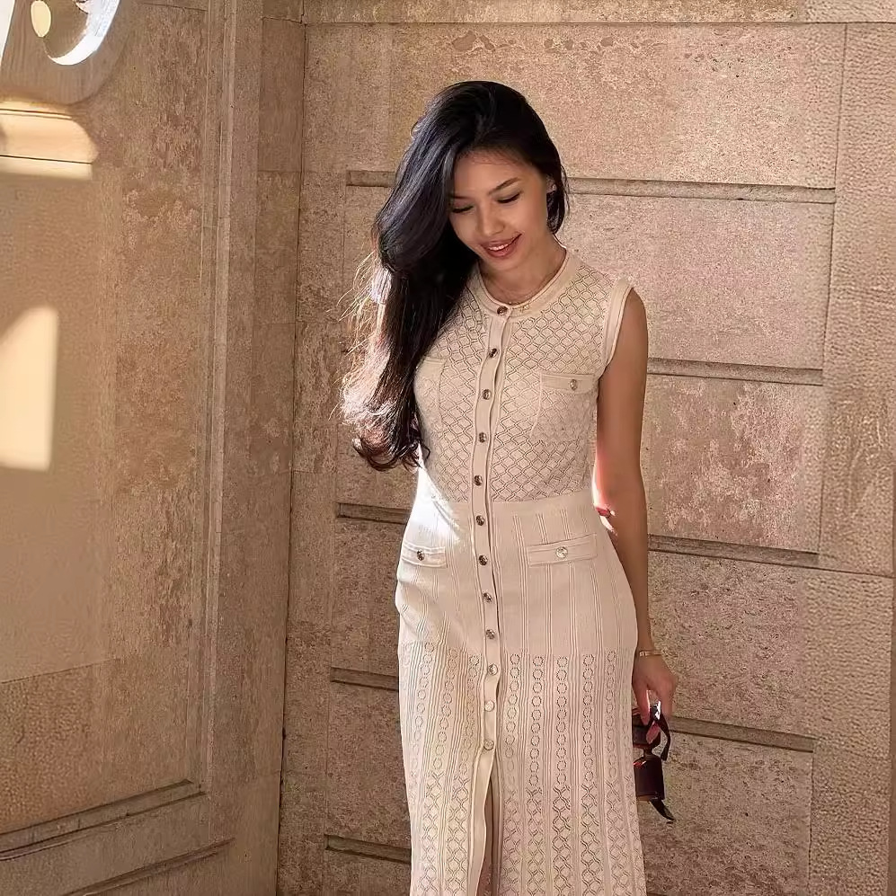 summer lace fitted long skirt sleevless