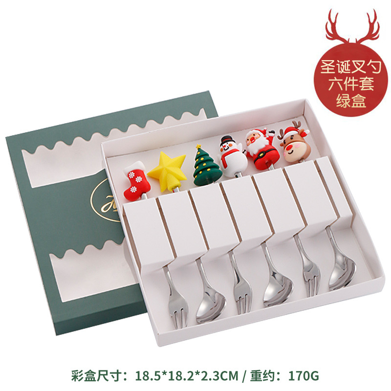 크리스마스 인형 3 스푼 + 3 포크 실버 (녹색 상자)