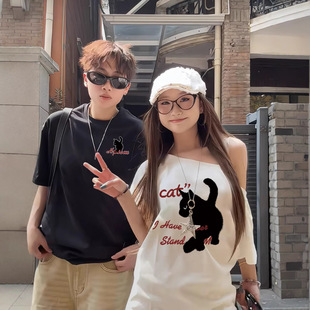Summer Pure Cotton Short-Sleeved T-Shirt Couple Wear Lazy Style Loose Niche Design Tops for Men and Women Student Trendy Class Uniforms