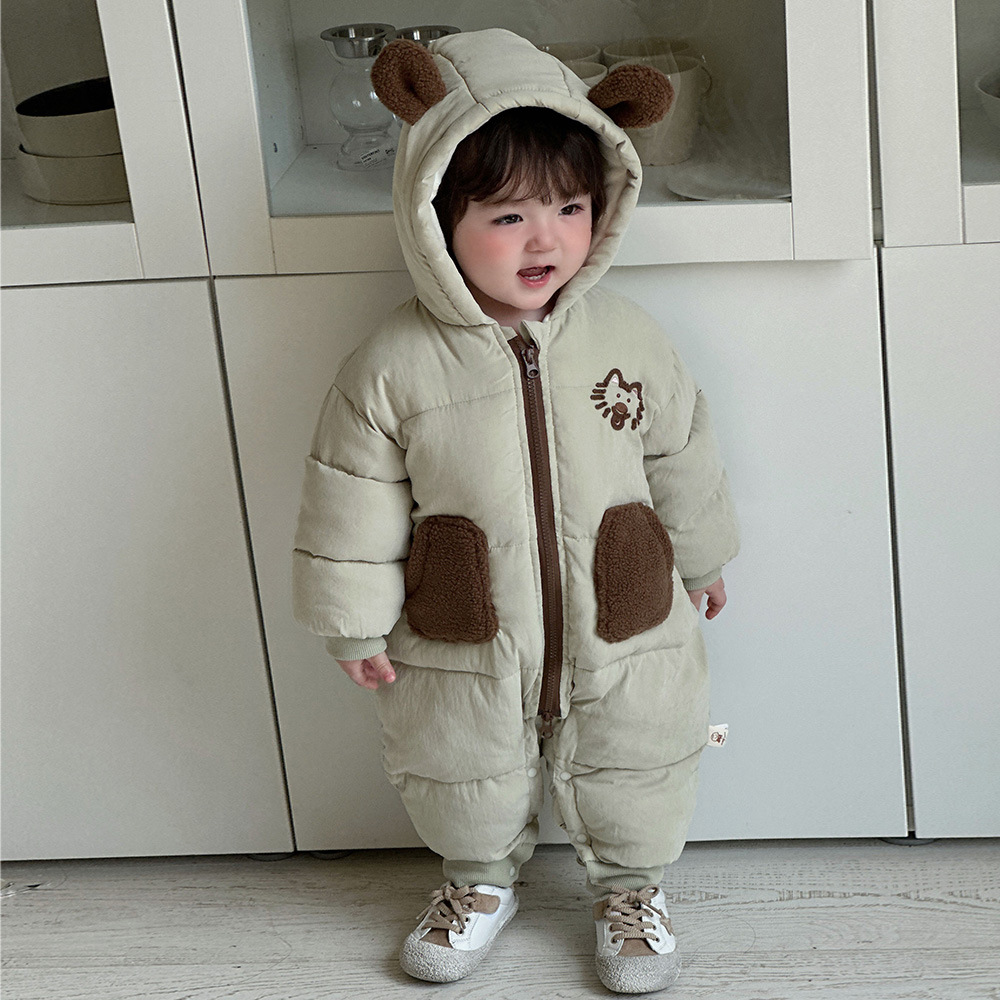 2024 nuevo bebé de invierno bebé coreano de dibujos animados lindo gato grueso cálido cómodo abrigo de algodón de una pieza suave