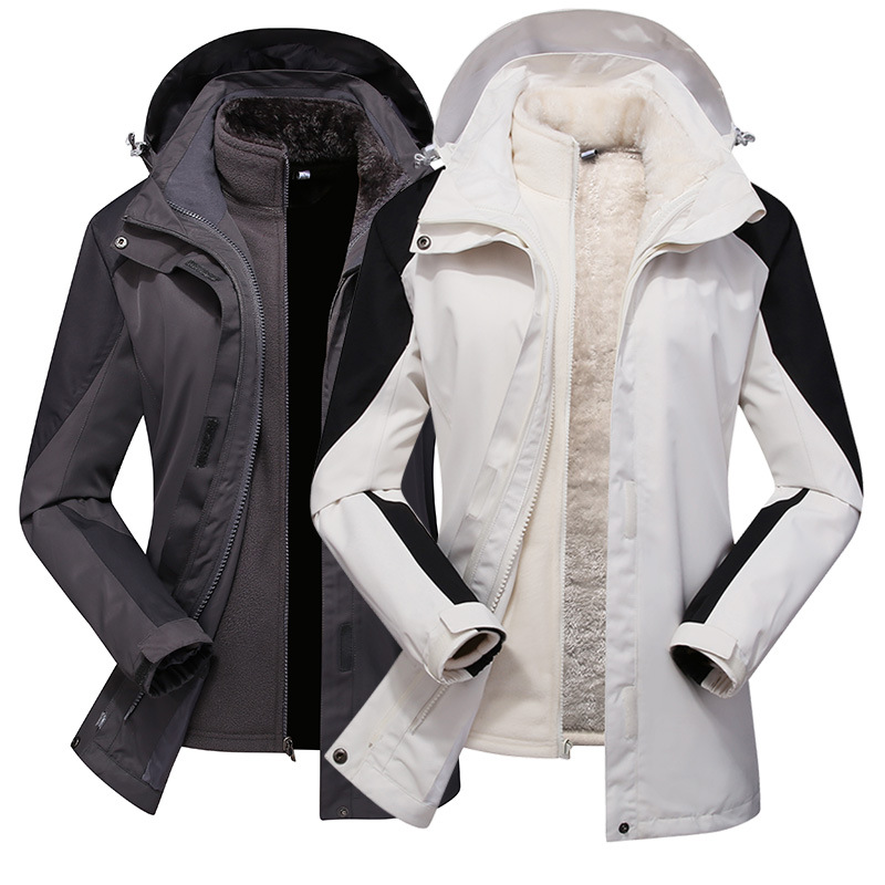 Chaqueta de pareja al aire libre transfronteriza de dos piezas de forro polar de coral para hombres y mujeres chaqueta a prueba de viento traje de alpinismo de esquí acuático