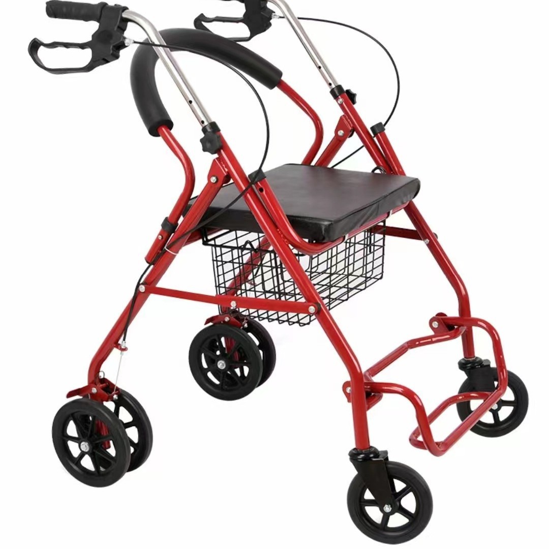 Carrito de compras para ancianos con asiento, ayuda para caminar de 4 ruedas, plegable y práctico