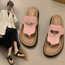 厚底夹趾拖鞋女外穿夏季沙滩鞋一脚蹬凉拖软底休闲懒人松糕拖鞋女