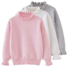 2024秋冬高领毛衣女童木耳边套头打底针织衫 儿童毛线衣保暖批发