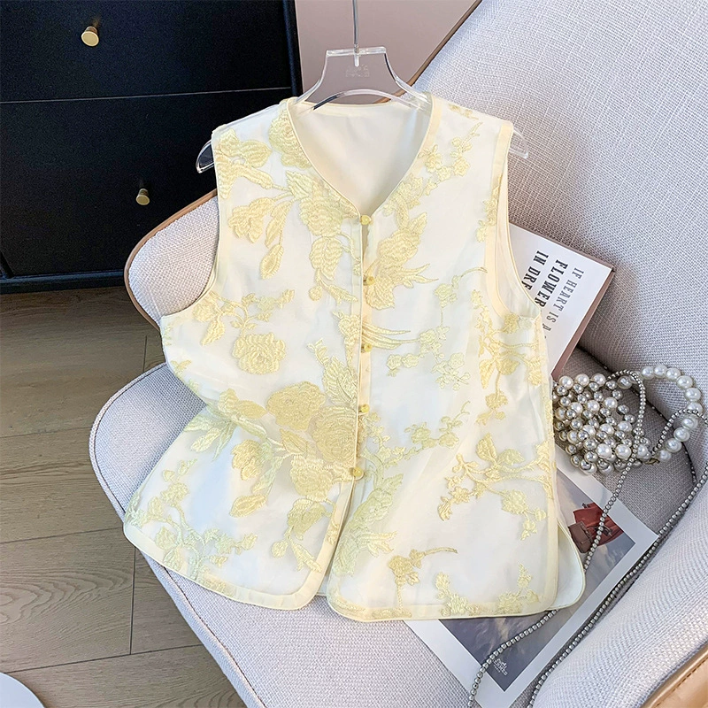 Настоящая фотография нового костюма Тан в китайском стиле Hanfu с v-образным вырезом и пуговицами, улучшенная верхняя одежда в стиле ретро, ​​жилет в китайском стиле, женский топ