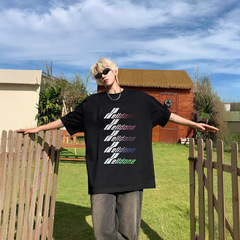 25DORA WE11DONE 韓国風半袖カップルルーズ純粋なトレンディな夏のカップル Tシャツ welldone 男性と女性のトレンド