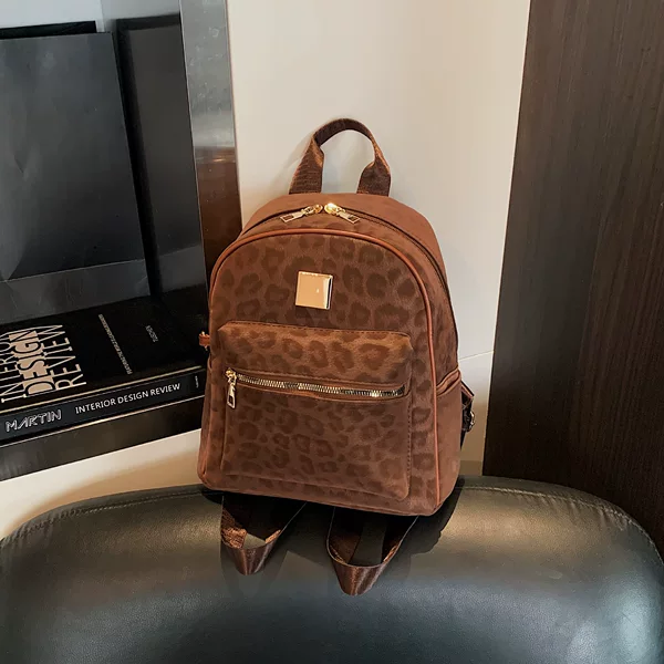 2026 New Super Popular Korean-Style Ins Leopard Print Backpack for Women, Large Capacity, Versatile for Travel and Commuting