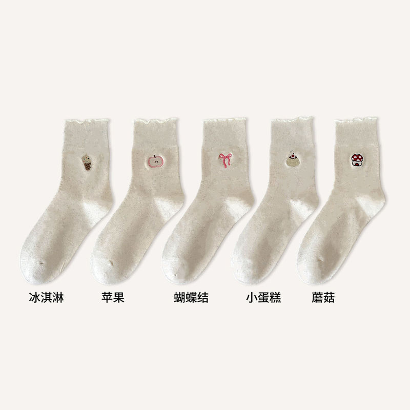 花边袜子女生春秋款中筒袜蝴蝶结ins简约百搭秋季舒适可爱学生袜|undefined