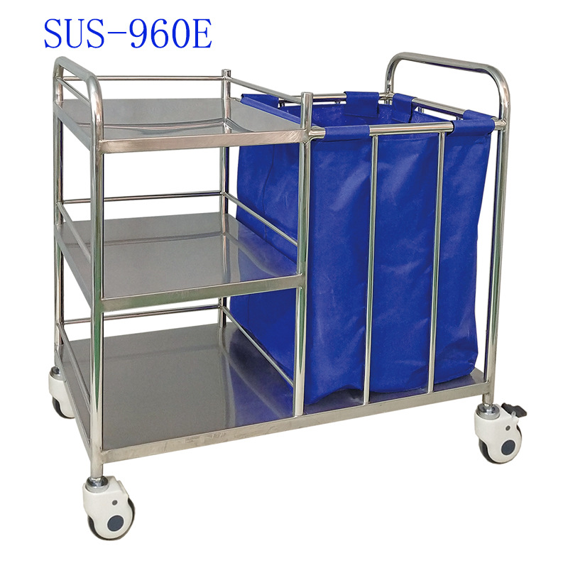 不锈钢被服车三层不锈钢晨间护理车污衣车污物车 病房污衣收纳车
