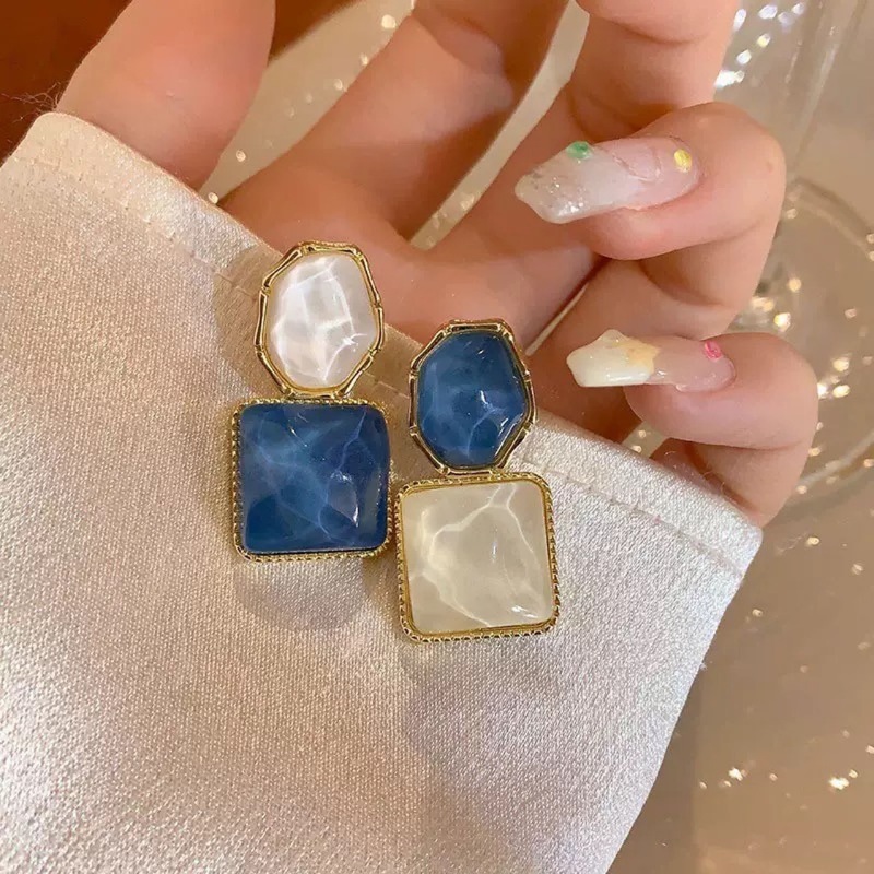 不对称撞色小清新蓝色耳环女独特轻奢小众设计感耳钉优雅时尚耳饰|undefined