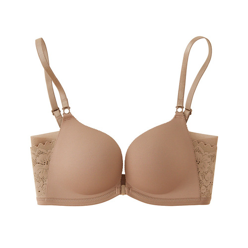 Cerotich front button glossy seamless lace underwear small breasts women's all-match wire-free push-up bra