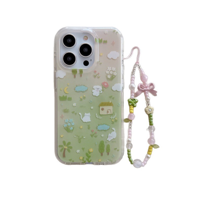 Divertido y lindo juego de hierba para gatos 16ProMax Apple 14 funda para teléfono móvil 15 cadena iphone16 hembra