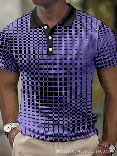 Curve Color Block Print Series 3D Digital Print Men's Plus Size Casual Fashion Polo Shirt