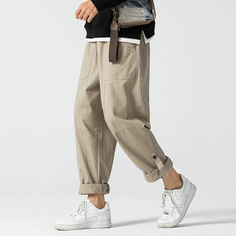 Большие размеры свернутые брюки мужские прямые брюки свободные весной и летом толстые мужские японские широкие брюки немного толстые