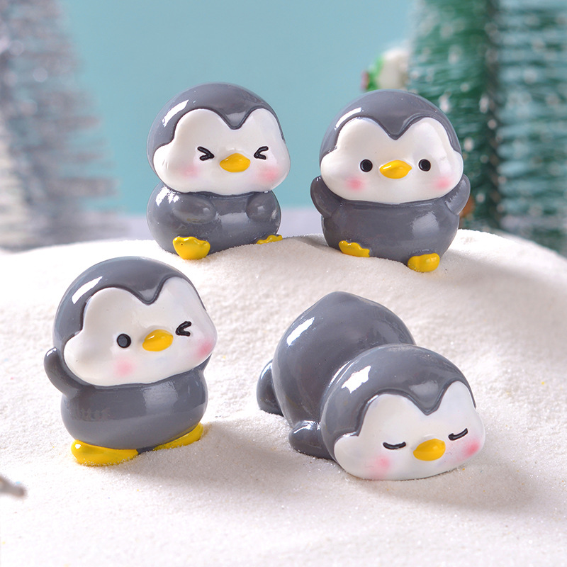 Cross-Border Cartoon Cute Gray Penguin Micro Landscape Gardening Potted Small Ornaments Cute and Interesting Penguin DIY Gadgets