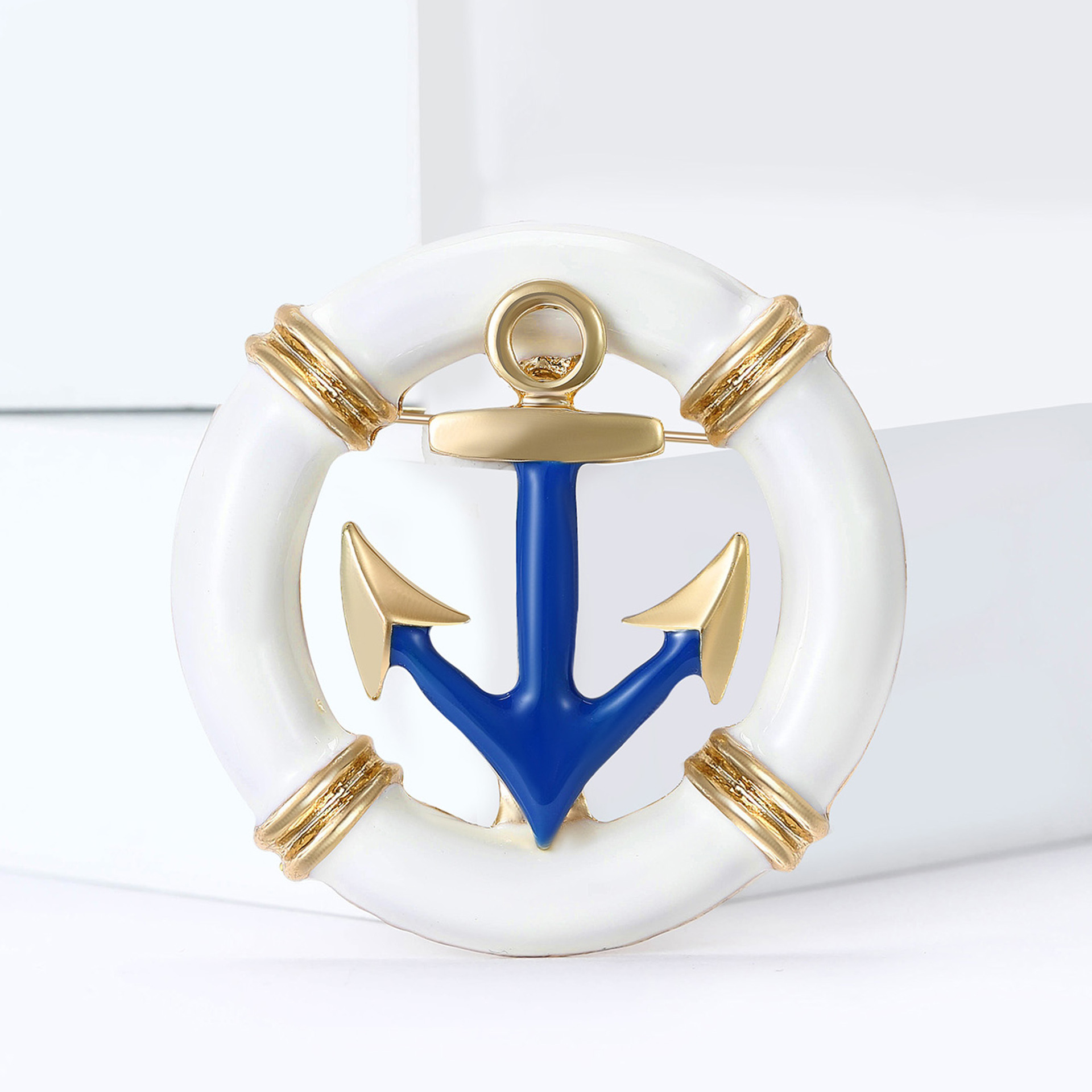 Fashion all-match dress suit collar pin round three-dimensional enamel oil drop rudder anchor brooch Navy style pin