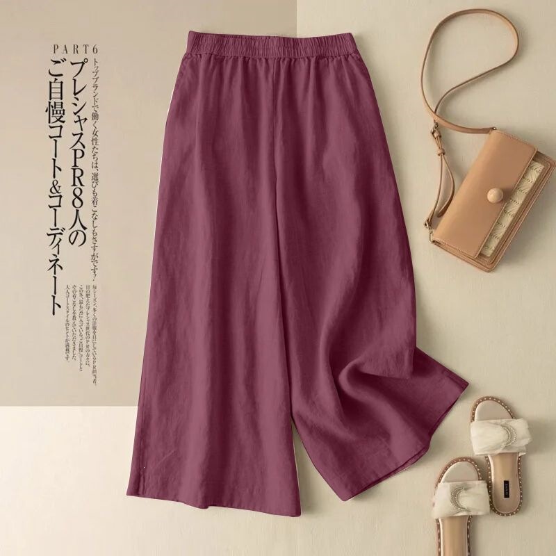 Cotton and Linen Cropped Pants for Women 2026 Summer Thin Loose High-Waisted Slimming Plus-Size Wide-Leg Pants Straight-Leg Casual Pants for Women