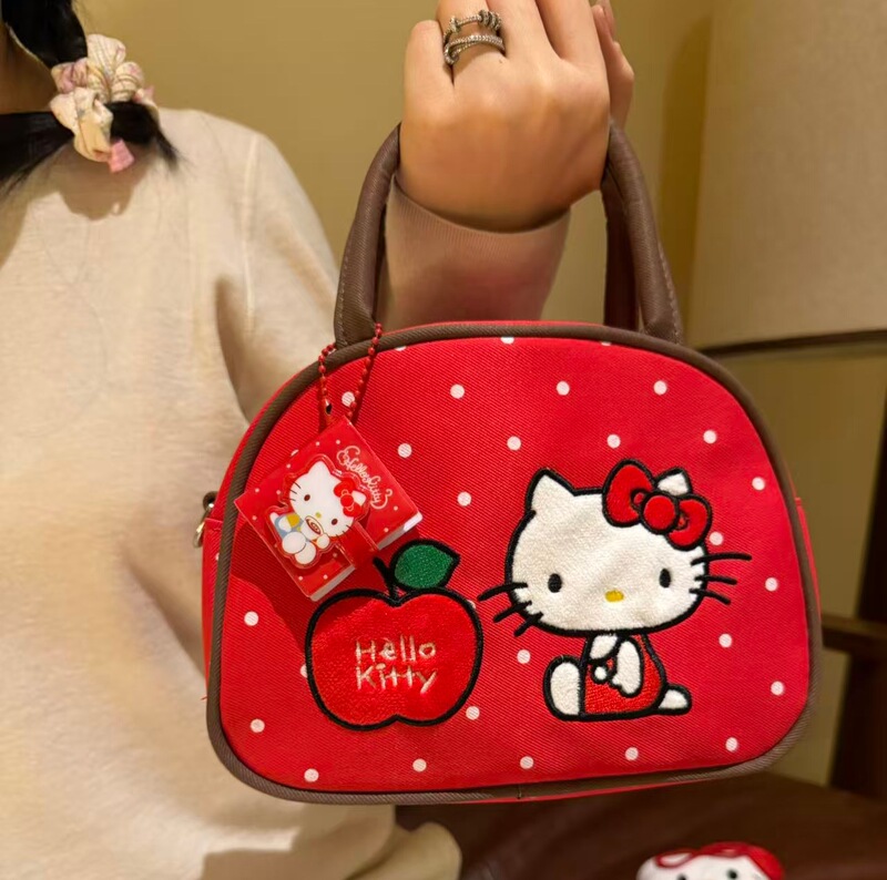 Cute Cat Polka Dot Boston Bag 2026 New Model Red Apple Embroidery Shoulder Tote Casual Versatile Small Bag Cute Cat Polka Dot Boston Bag 2026 New Model Red Apple Embroidery Shoulder Tote Casual Versatile Small Bag