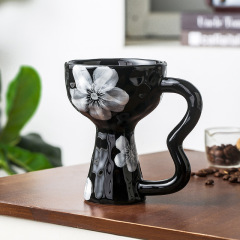 長弘復古風高足カップオフィスコーヒーカップ陶磁器高颜値手作りクリエイティブ家庭用デザートアイスクリームカップ