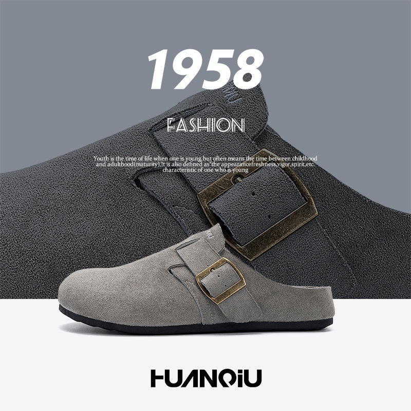 Universal Gray Birkenstock Shoes for Men Zhq-56007 Spring Shoes Versatile Slip-On Closed-Toe Casual Mules for Outdoor Wear