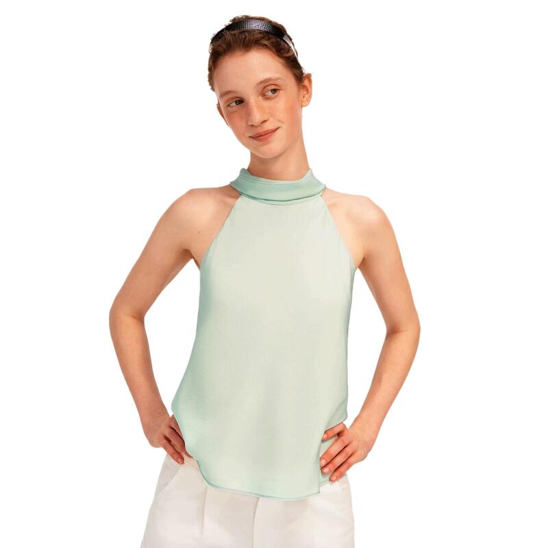 PUKI Mulberry Silk Acetate Lightweight Halter Neck Sleeveless Tank Top with Tie Straps Slimming Top 9065