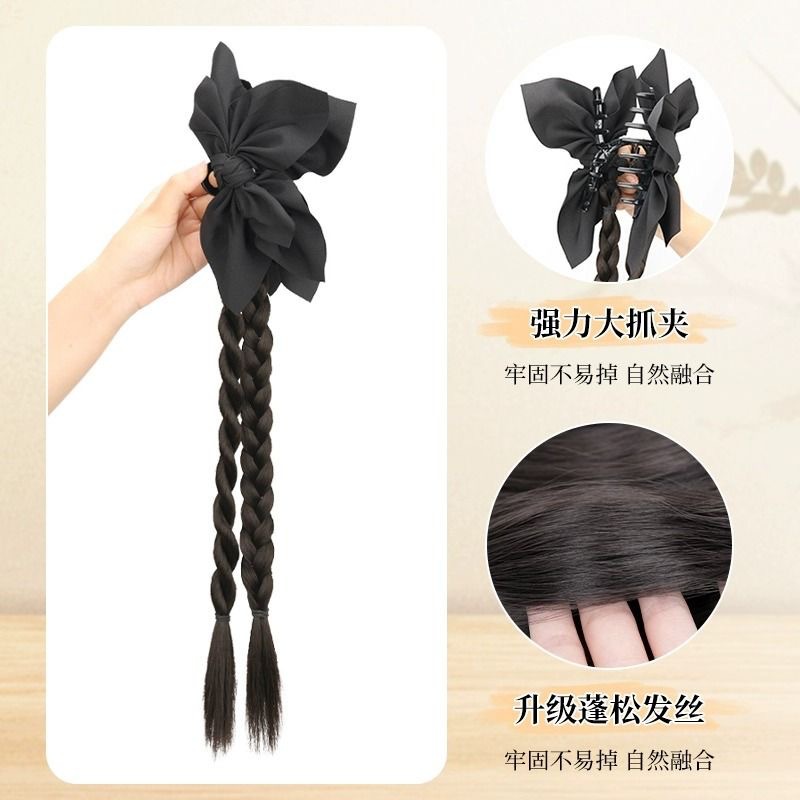Koni Fake Hair Braid Ponytail for Women with Clamps and Double High Ponytail with Twists, New Chinese Style Natural Look