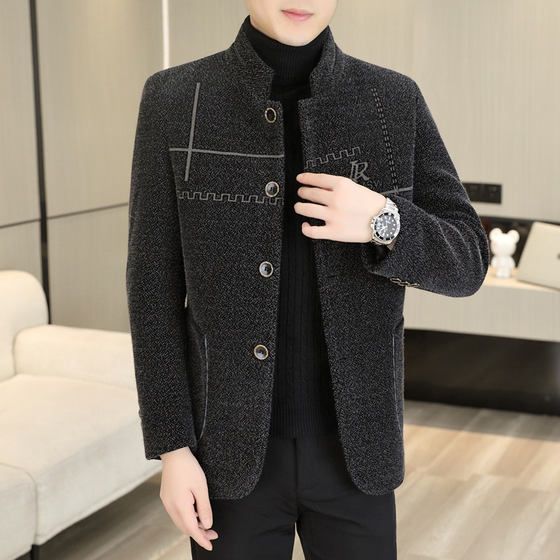 Suit Woolen Jacket Men's Autumn and Winter Slim-fit Middle-aged and Elderly Cotton Collar Woolen Jacket Woolen Coat 2024