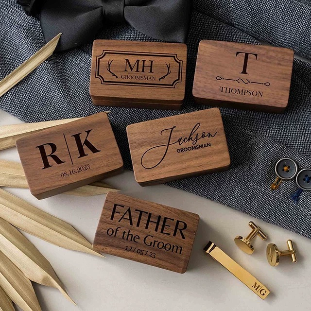 Tie engraved, set, carved box, Birthday gift, custom-made
