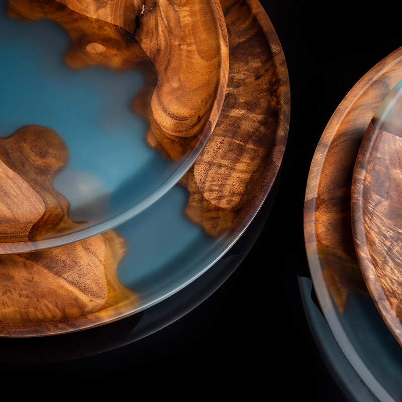 Nogal resina bandeja rectangular de madera maciza plato de fruta de resina luz moda de lujo simple regalo del hogar fábrica al por mayor