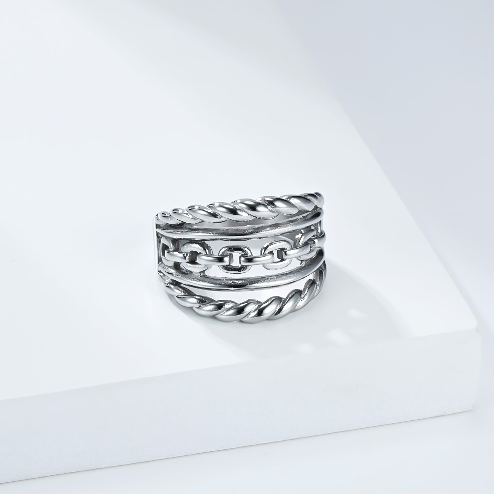 Titanium Steel Braided Chain Ring Unisex European American Style_voghion.com
