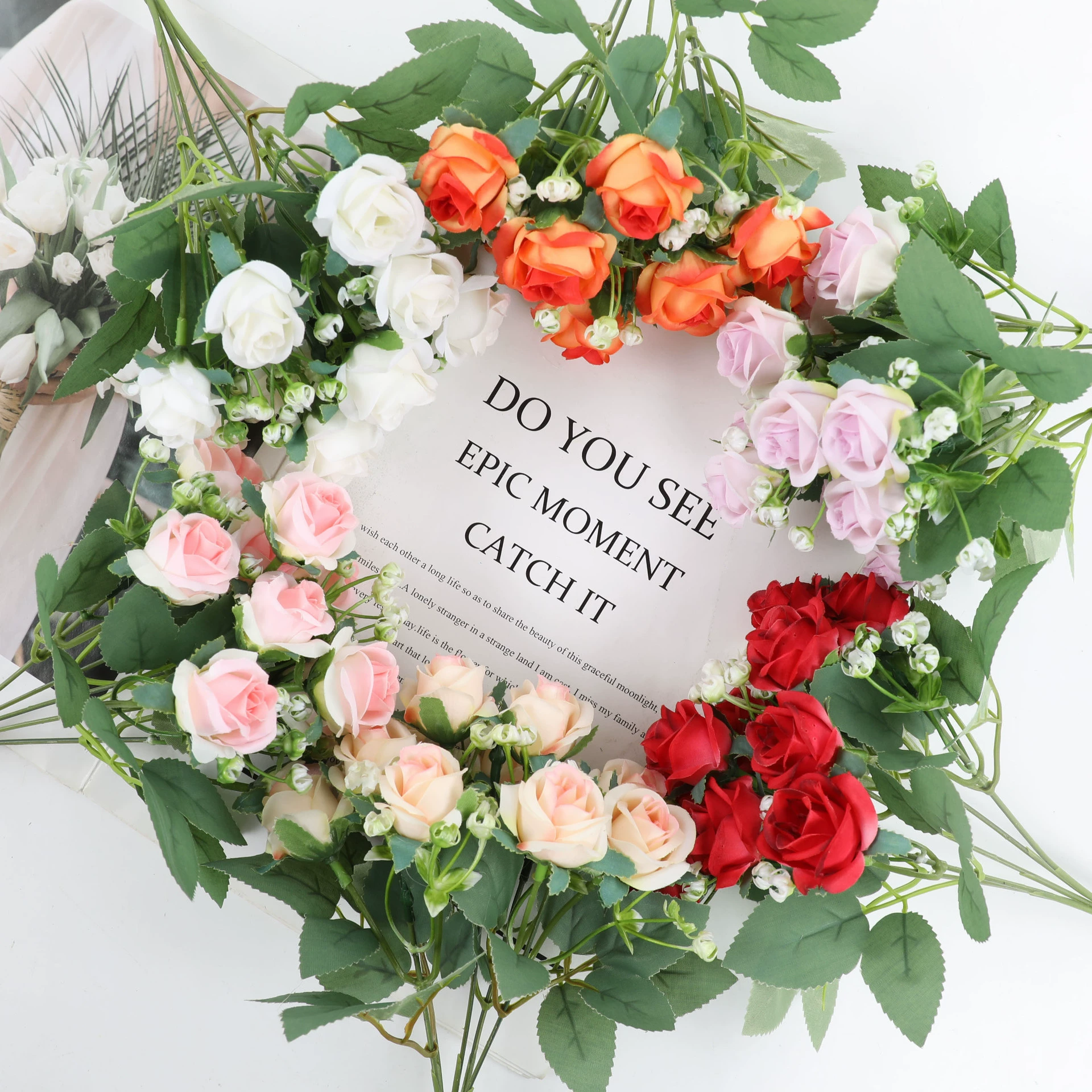 Rose small handle flower simulation flower wedding wedding decoration home furnishings small fresh artificial flower decoration fake flowers wholesale