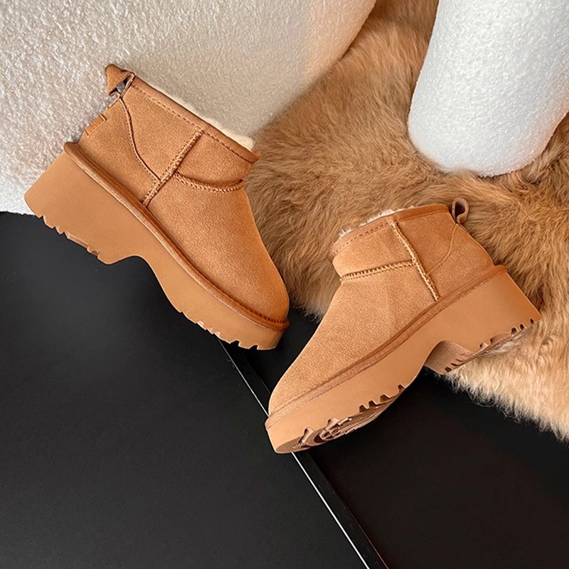 Nouvelles bottes courtes sirène à semelles épaisses Bottes de neige pour femmes Fourrure Un tube court Hiver avec des chaussures en coton pour femmes_voghion.com