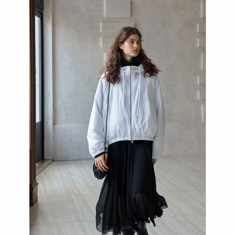 【Shiji】Lightweight Natural Warm Wool Cotton Simple Loose Fit Zip-Up Hooded Jacket M9893