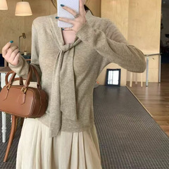 韩系设计感飘带V领针织打底衫女秋季纯欲毛衣内搭超好看长袖上衣