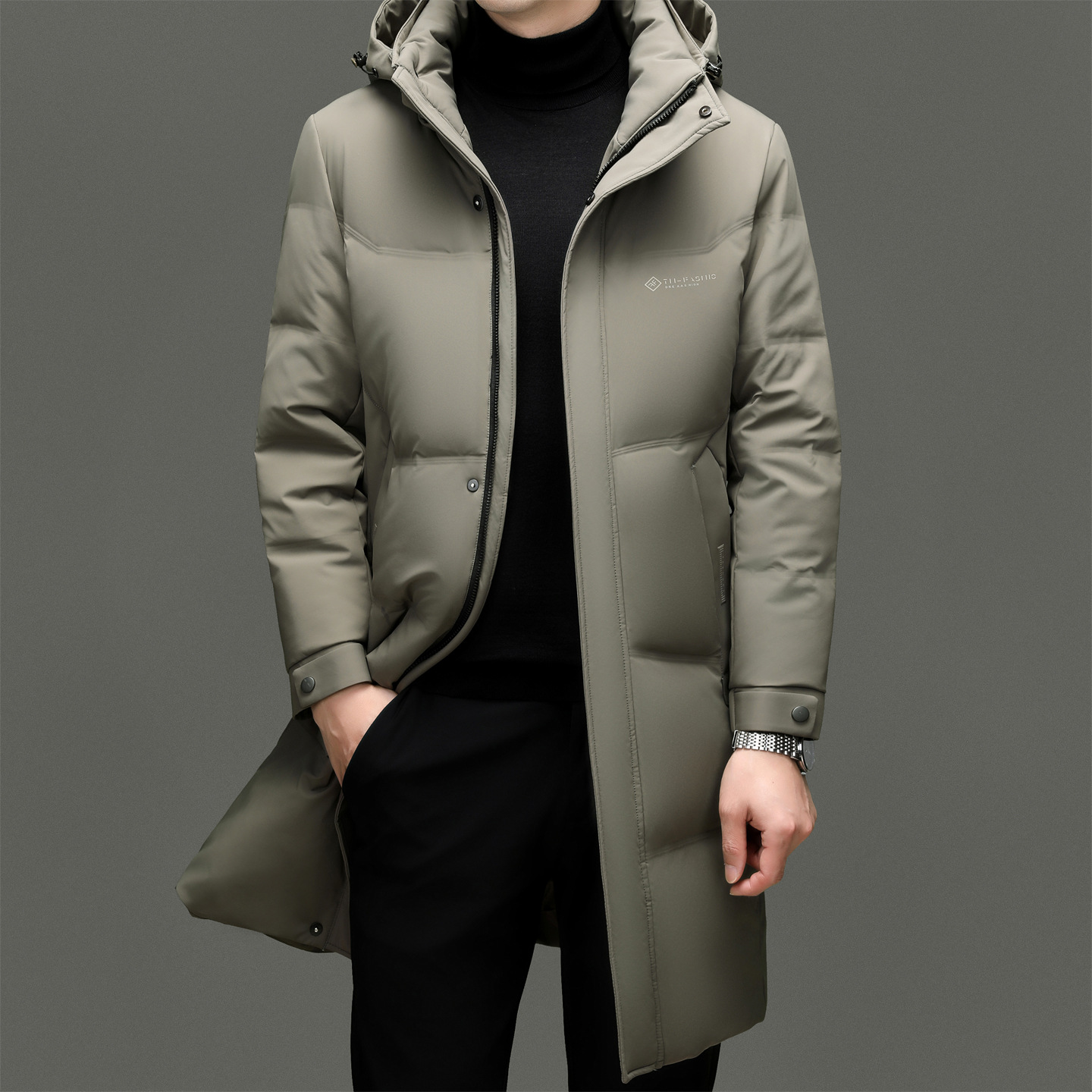 Winter New Fashion Mid-Length Hooded White Duck down Jacket Middle-Aged Casual Loose Thick Warm Men's Jacket