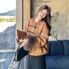 新中式国风羽绒服女冬季2025冬季新款小个子短款毛绒拼接90绒外套