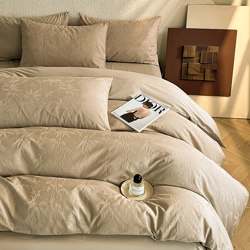 Luxury 100% Cotton Sateen Jacquard Four Piece Bedding Sheet Set_voghion.com